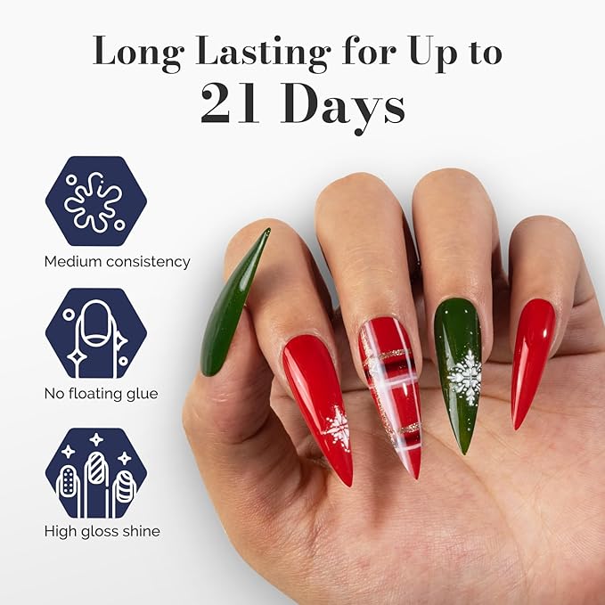 MelodySusie Fleurwee Plant Based Gel Nail Polish, 2 Pcs Hema Free Gel Polish, Red and Green Christmas Nail Polish 21 Non Toxic Long Lasting Nail Art Salon DIY Manicure at Home Gift for Women