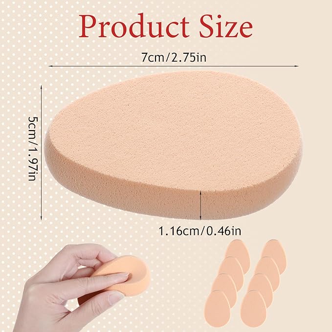 8Pcs Oval Puff Flat Makeup Sponge Cushion Foundation Puff Beige Smooth Makeup Applicator Sponge Wet Dry Primer Compact Cushion for Liquid Foundation Make Up Cosmetic Facial Cleanser