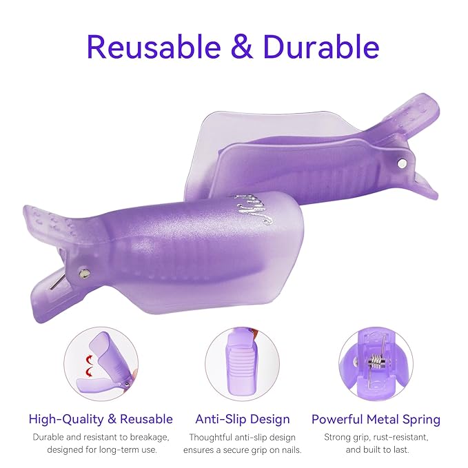 Makartt Nail Polish Remover Clips Kit, 20PCS Reusable Nail Soak Off Clips for Fingers and Toes, Professional Nail Gel Remover Tools with Double-Ended Cuticle Pusher for Removal Acrylic Art Nail Polish