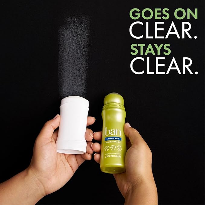 Ban Invisible Roll-on Antiperspirant Deodorant for Women and Men, 24-hour Underarm Odor & Sweat Protection, Powder Fresh, 3.5 Oz, Pack of 4