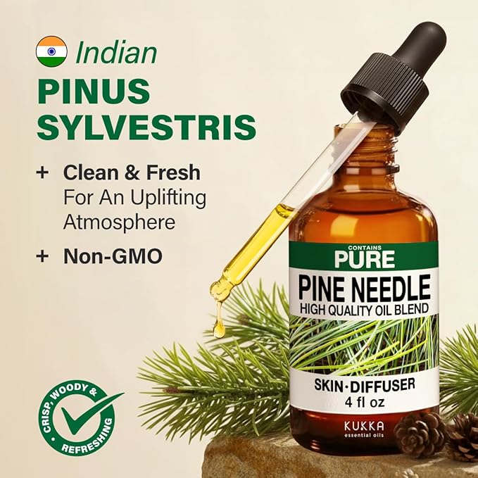 KUKKA Pine Needle Essential Oils - 4 Fl Oz - for Hair, Skin, Diffuser, Aromatherapy & DIY Soap Making Scent