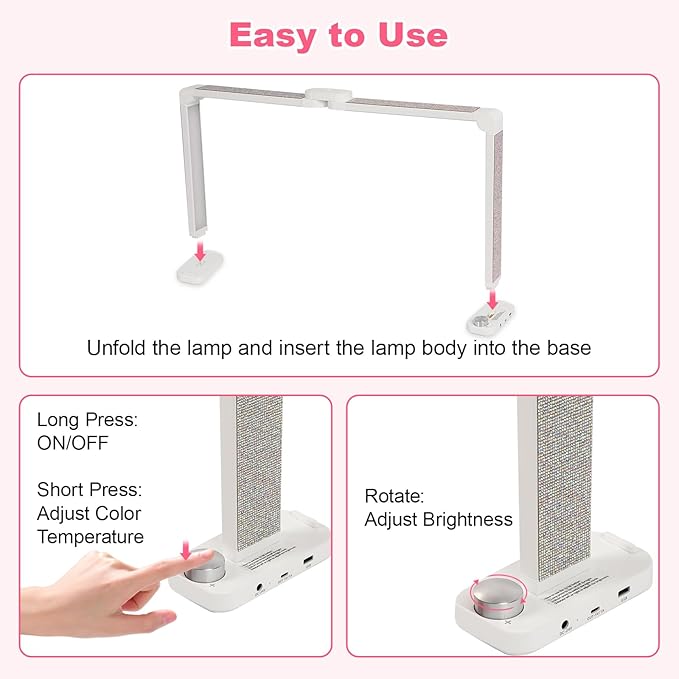 34in Half Moon Light for Nail Desk, Foldable LED Lamp for Nail Art, Tattooing, Craft Making, Stepless Dimming, 3000-6000K Color Temperature Adjustment, 456 Light Beads, White with Diamond