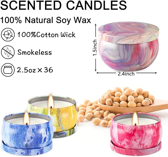 36 Pack Scented Candles Set for Home, Relaxing Stress Relief, Aromatherapy - Natural Soy Wax and Fragrance - Gifts for Women, Mom, Best Friend, Wife, Birthday