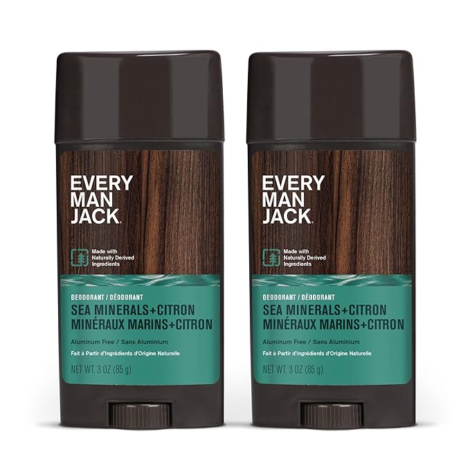 Every Man Jack Sea Minerals + Citron Men’s Deodorant - Stay Fresh with Aluminum Free Deodorant For all Skin Types - Odor Crushing, Long Lasting, with Naturally Derived Ingredients - 3oz (2 Pack)