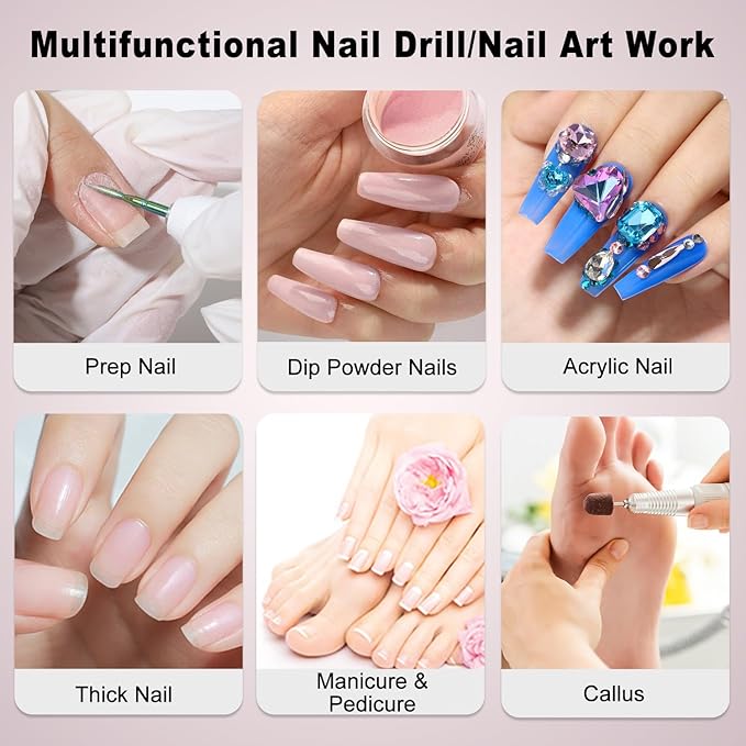 YOKE FELLOW Electric Nail Drill - 40000 RPM Protable Electric Nail File for Acrylic Cordless Nail Drill Professional with 17 Drill Bits for Nail Salon(YK-111Pro)