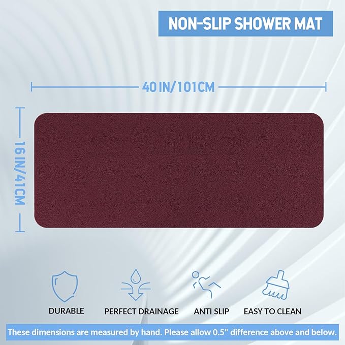 Non-Slip Bathtub Mat, Anti Slip Shower Mat, Fast Drying Bathtub Mats, Foot Scrubber Mat, Anti Slip Mat for Tub, Floor, Bathroom, Kitchen, Home, Hotel (Wine Red 40"×16")