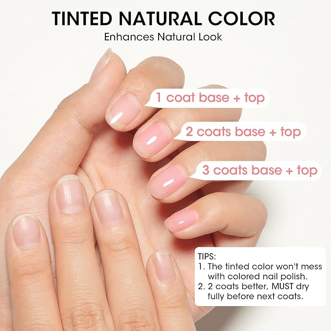 Gellen Tinted Pink Ridge Filler For Nails, Clear Nail Polish Ridge Filling Base Coat, Nail Strengthener and Growth, Hydrates Strengthenes Nourishes Damaged Dry Nails, Shea Butter & Vitamin E & Protein