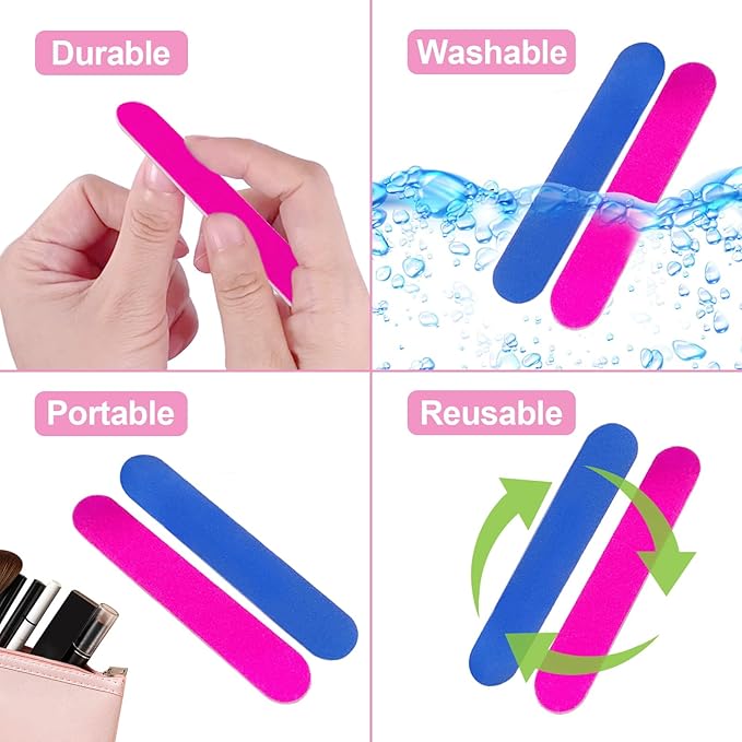 200 Pcs Emery Boards for Nails, Nail Files for Nature Nails Small Disposable Double Sided Colorful Nail File Bulk for Home Salon Travel Size Mini Manicure Kit for Men Women Kids Wood Emory Pink/Blue
