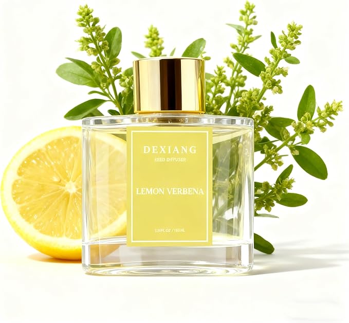 Reed Diffuser Set - 3.38 fl oz Lemon Verbena Premium Scented Oil with Preserved Baby's Breath & Cotton 6 Sticks | Long-Lasting Aromatherapy for Home, Bedroom, Bathroom, Office Home Decor