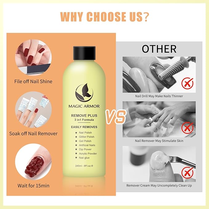 8 FL.Oz Gel Nail Polish Remover, Non Acetone Nail Polish Remover Natural Formula Soak off Gel Removal Professional Finger Nail Polish Remover for Acrylic Glue Dip Powder for Home Salon