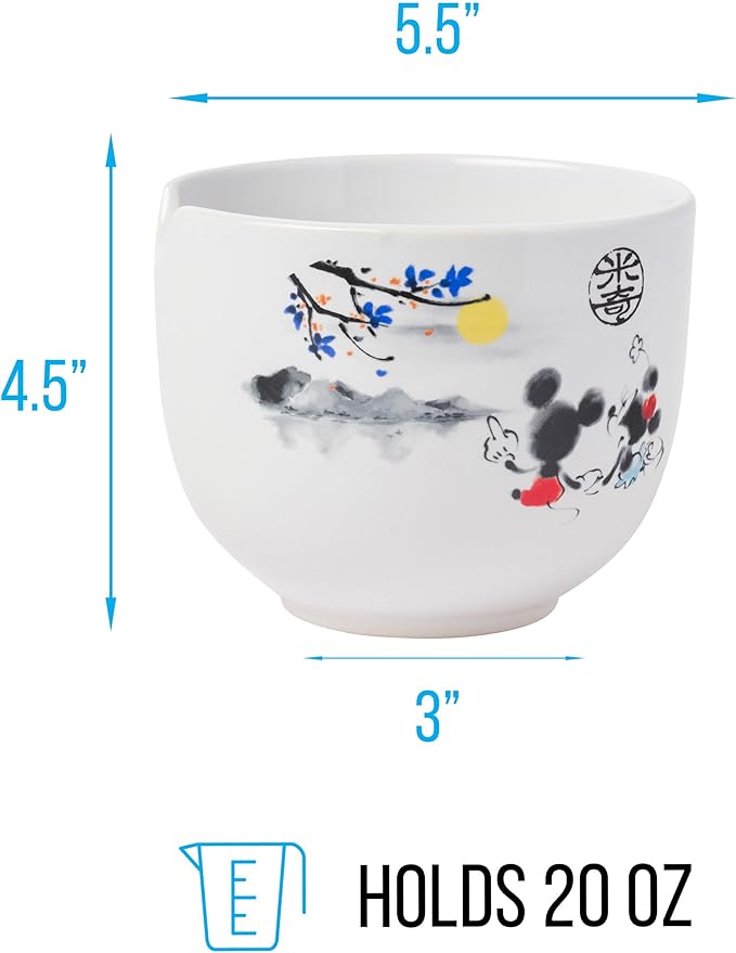 Silver Buffalo Disney Mickey and Minnie Watercolor Watching the Sunset Ceramic Ramen Noodle Rice Bowl with Chopsticks, Microwave Safe, 20 Ounces