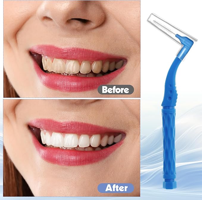 50pcs Interdental Brushes, Blue Soft Dental Brushes with Non-Slip Handle Angled Head Tooth Picks Floss Sticks Dental Floss Brushes for Braces Oral Cleaning Narrow Gaps Between Teeth