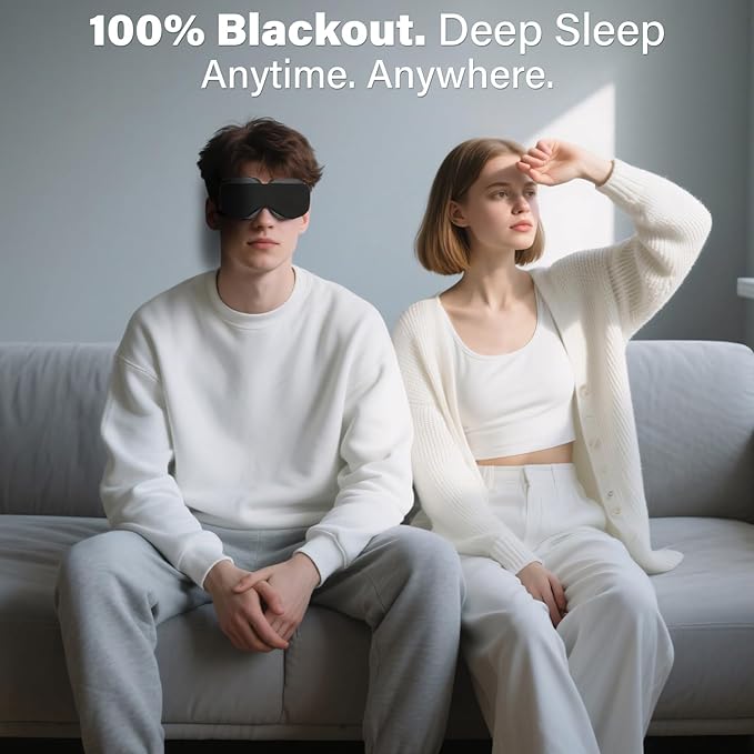 Sleep Mask for Dry Eyes – 100% Blackout Eye Mask & Moisture Goggles – Adjustable Sleeping Mask for Men & Women – Reusable Eye Masks for Sleep, Soft & Comfortable – Great for Travel, Black