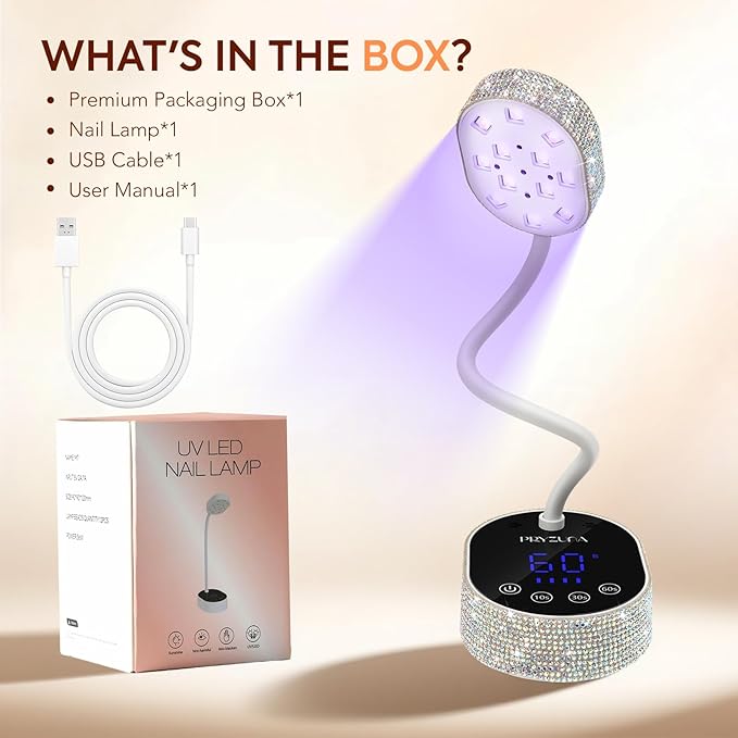 UV LED Nail Lamp 36W – Mini Cordless Flash Cure Gooseneck UV Light for Gel X Nails, Portable USB Rechargeable Nail Dryer with Auto Sensor, 4 Timers & LCD Display for DIY Home Manicure (Diamond)