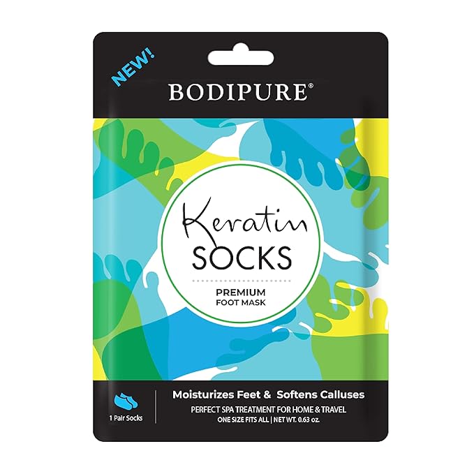 Bodipure Premium Foot Mask Keratin Socks, At Home Spa Moisturizer Socks for Dry Cracked Feet, Callus & Heel Softening Easy-to-Use Pedicure Foot Repair Chemical-free Feet Treatment 1 Pair