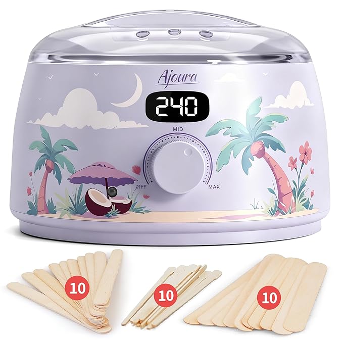 Ajoura Professional Wax Warmer Machine, 16oz Capacity Wax Heater Hair Removal Kit with Digital Temp Control & Fast Heat, Includes 30 Sticks for Face, Legs, Bikini, Brazilian and Body (Light Purple)