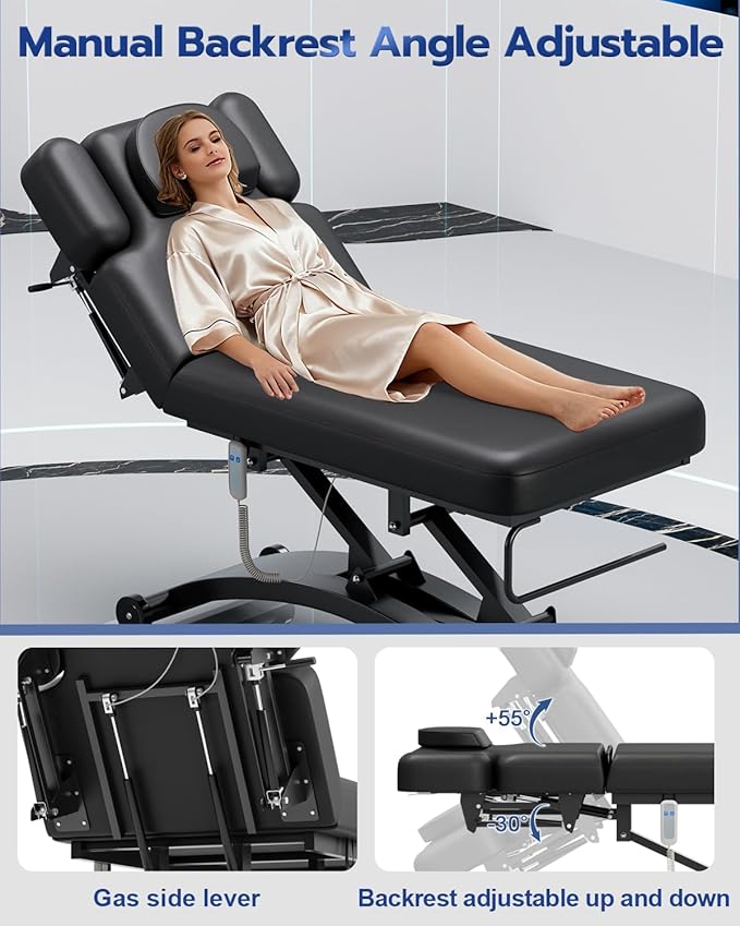SyyBhb Professional Hi-Lo Bobath Table, Electric Lift Massage Table, Haydrulic Adjustable Backrest Downward for Acupuncture Treatment/Facial/Beauty/Spa/Physical Therapy