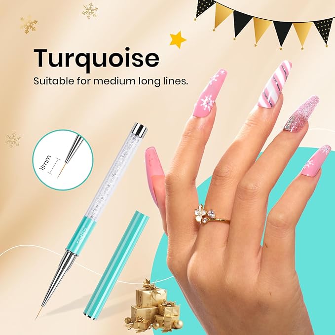 Beetles Gel Polish Nail Art Liner Brushes 5Pcs Painting Art Design Pen Set Diamond Application Rhinestone Handle Dotting Drawing Sizes 5 7 9 11 20mm Nail Design Gift for Women