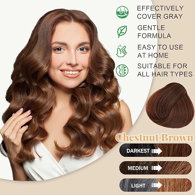 Hair Dye Shampoo for Women & Men - 3-in-1 Hair Color & Care, Gentle Covers Gray Hair in Minutes, Easy At-Home Color Shampoo Hair Dye, Formulated for Color Treated Hair, 16.9 Fl Oz (Chestnut Brown)
