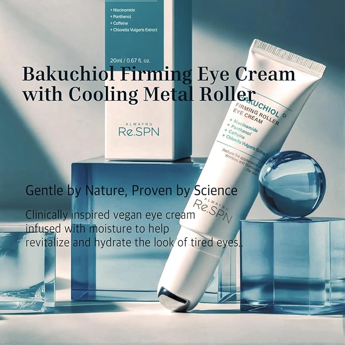 Re.SPN Bakuchiol Firming Eye Cream with Cooling Metal Roller – Clinically Proven Moisturizing Eye Cream for Puffiness, Wrinkles & Dark Circles | Vegan, Fragrance-Free, Korean Skincare (0.67 fl oz)
