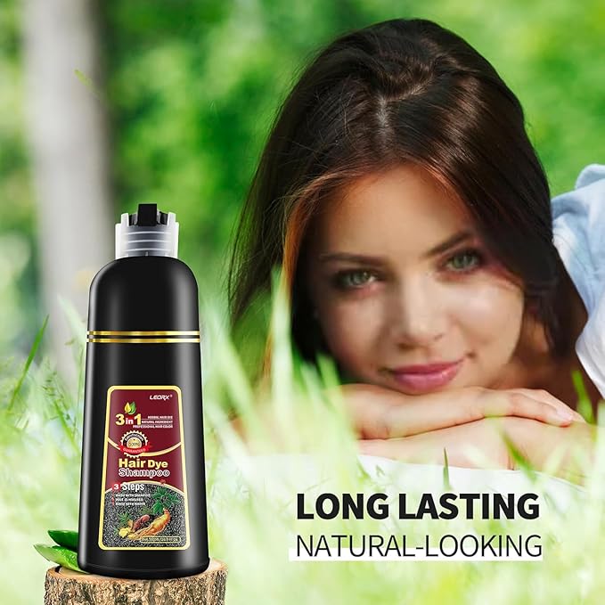 leorx Instant Hair Dye Shampoo For Gray Hair, 500ml - 3 In 1 Herbal Coloring For Women & Men - Dark Brown Color, Ammonia Free - Tintes Para El Cabello Profesional