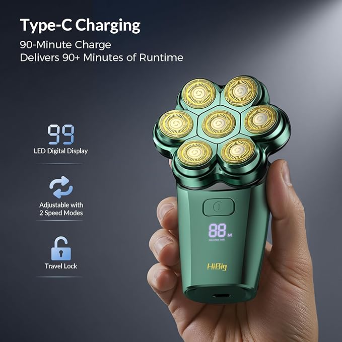 Head Shavers for Bald Men - 7D Arc Electric Razor with Magnetic Detachable Head, Waterproof Wet Dry 5-in-1 Electric Shaving & Grooming Kit, LED Display Rechargeable Head & Body Hair Shaver