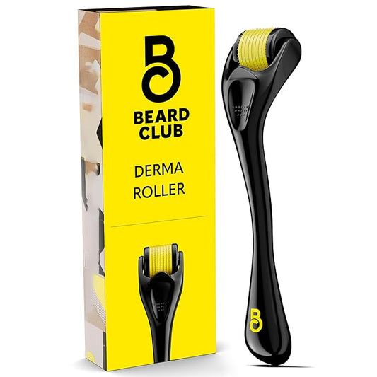 The Beard Club Derma Roller for Face, Body and Scalp - Microneedling for Men and Women with 540 Titanium Microneedles - Beard Roller & Micro Needling Scalp Hair - Black & Yellow