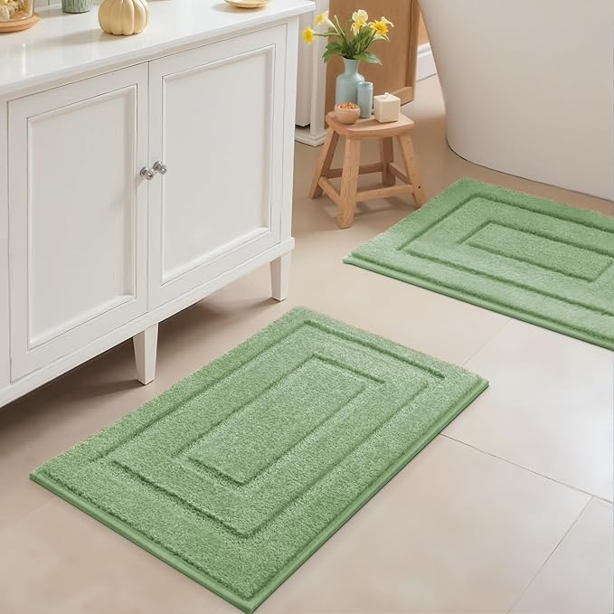 GRANNY SAYS Bathroom Rugs Sets 2 Piece,Soft Bath Mats for Bathroom, Bath Rugs Non Slip Washable, Absorbent Bath Rug for Tub, Shower and Toilet, Bath Mat Set (Green, 20" x 32" + 16" x 24")