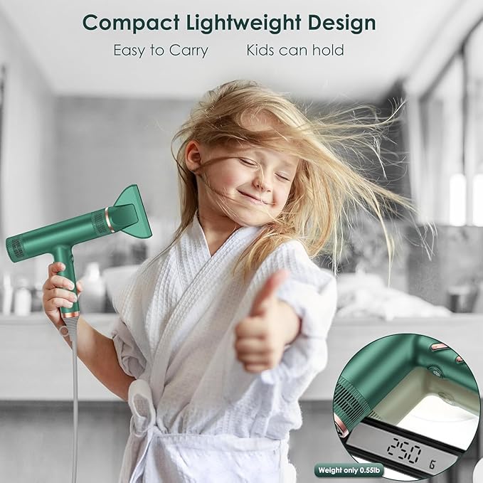 Hair Dryer with Diffuser, Professional Brushless Motor Blow Dryer, 3 Heating/3 Speed/Cold Botton for Fast-Drying, Portable Dryer Gifts for Women/Men