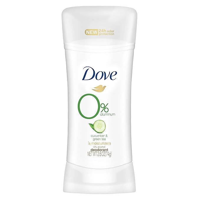 Dove 0% Aluminum Deodorant for Women ¼ Moisturizers Cucumber & Green Tea with 24-Hour Odor Protection,2.6 Ounce (Pack of 3)