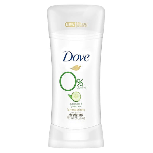 Dove 0% Aluminum Deodorant for Women ¼ Moisturizers Cucumber & Green Tea with 24-Hour Odor Protection,2.6 Ounce (Pack of 3)
