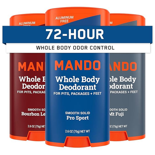Mando Whole Body Deodorant For Men - Smooth Solid Stick - 72 Hour Odor Control - Aluminum Free, Baking Soda Free, Skin Safe - 2.6 ounce (Pack of 3)