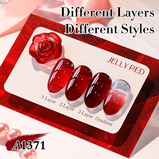 Double Rhythm 15 ML Dark Burgundy Gel Polish Pure Sheer Same Color Same Bottle Soak Off Gel Polish Art Manicure Salon DIY at Home for Women (Jelly Red-A1371)
