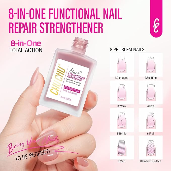 Nail Strengthener for Women: 8 in 1 Natural Nail Hardener Extra Strong and Growth - Dusty Peach Nail Polish Hardener Ridge Filler Concealer for Weak and Damaged Nails 15ml