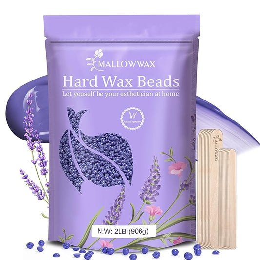 Lavender - Wax Beads for Hair Removal - Natural & Hypoallergenic Formula - Stripless Refillable 2LB - Ideal for At-Home Use and Sensitive Areas