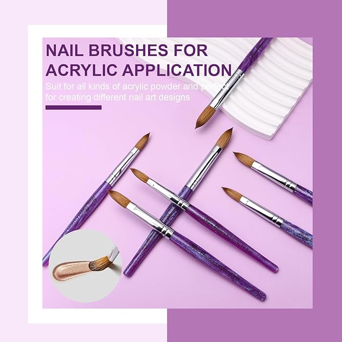 Acrylic Nail Brush Size 10, 100% Pure Kolinsky Nail Brush for Acrylic Application, Professional Nail Extension Manicure Tool Nail Drawing Pen for DIY Home Salon(Purple)