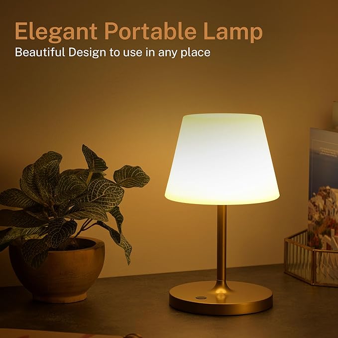 Cordless Lamp, 5000mAh Battery Operated Rechargeable Table Lamp with Power Bank, Touch Dimmable 3 Color Temperatures, IP44 Waterproof Shower Lamp for Kitchen, Bathroom, Indoor Or Outdoor Use 9.6in