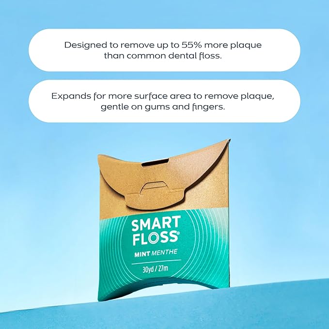 drTung's Smart Floss Mint for Teeth - Natural Expanding Dental Floss, Gentle on Tooth & Gums, Expands & Glides, PTFE & PFAS Free, Certified Organic Mint Essential Oils - Pack of 2