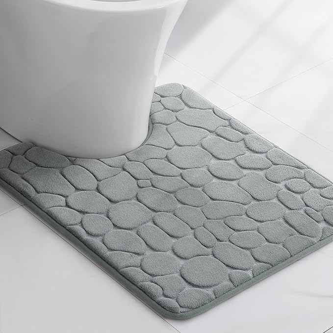 YIHOUSE Memory Foam Bath Mat Cobblestone Bathroom Rugs Super Water Absorbent Bath Mats for Bathroom Machine Washable Bath Rugs(20 x 24,Light Gray)