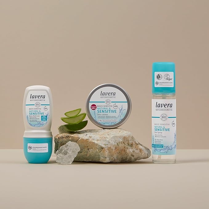 lavera Deo Roll-On Basis sensitiv Natural & Sensitive NATURAL & SENSITIVE 48h - vegan - natural cosmetics - organic aloe vera & natural minerals - without aluminum - 48h protection - 1.7 Fl Oz
