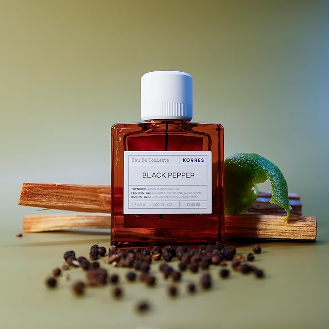 KORRES Eau De Toilette, Black Pepper Fragrance Spray With Lemon, Mandarine & Lime Notes, Lavandin Heart, Cedarwood, Cashmere & Amber Musk Base, Woody Spicy Scent For Women And Men, 1.69 Fl Oz