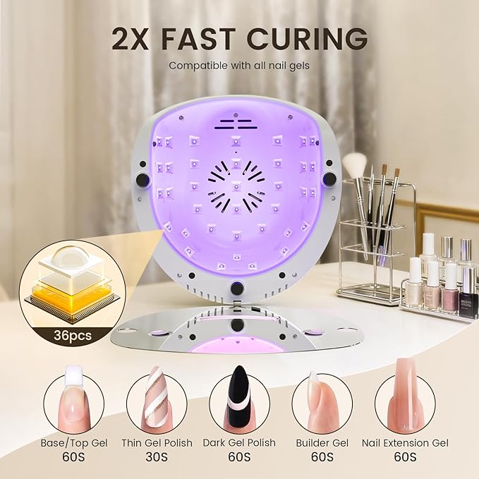 Lavinda 2-in-1 UV LED Nail Lamp with Red Light Skincare, 54W UV Light for Gel Polish Nails, Professional Fast Curing Nail Dryer with Auto Sensor & 4+2 Timer Settings, Nail Art Tools for Salon Home Use
