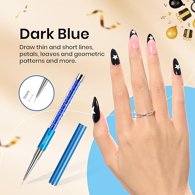 Beetles Gel Polish Nail Art Liner Brushes 5Pcs Painting Art Design Pen Set Diamond Application Rhinestone Handle Dotting Drawing Sizes 5 7 9 11 20mm Nail Design Gift for Women