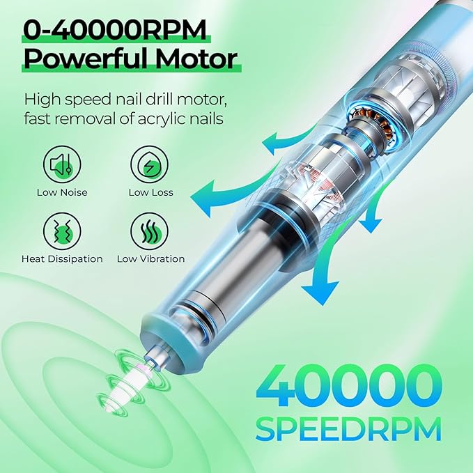 Electric Nail Drill Professional: Shiny 40000RPM Electric Nail File Kit E File Nail Drill Machine with LCD Display for Acrylic Gel, Manicure Pedicure Polishing Grinder for Salon Home, Diamond