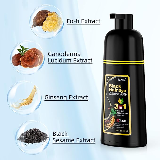 Ivnil Black Hair Dye Shampoo 3 in 1 Color Shampoo for Women & Men for Gray Hair Coverage for Instant Champu Para Canas