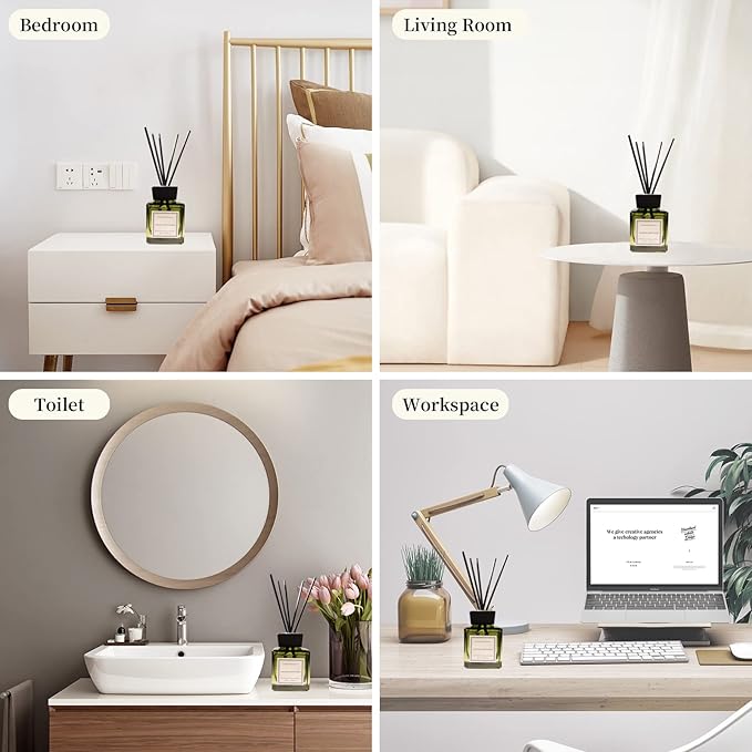 XEPTLE Long-Lasting Fragrance, Woodland Citrus Reed Diffuser, 7.04 oz, with 5 Sticks, Air Freshener, Home & Bathroom Decor Essential Oil Diffuser - Green