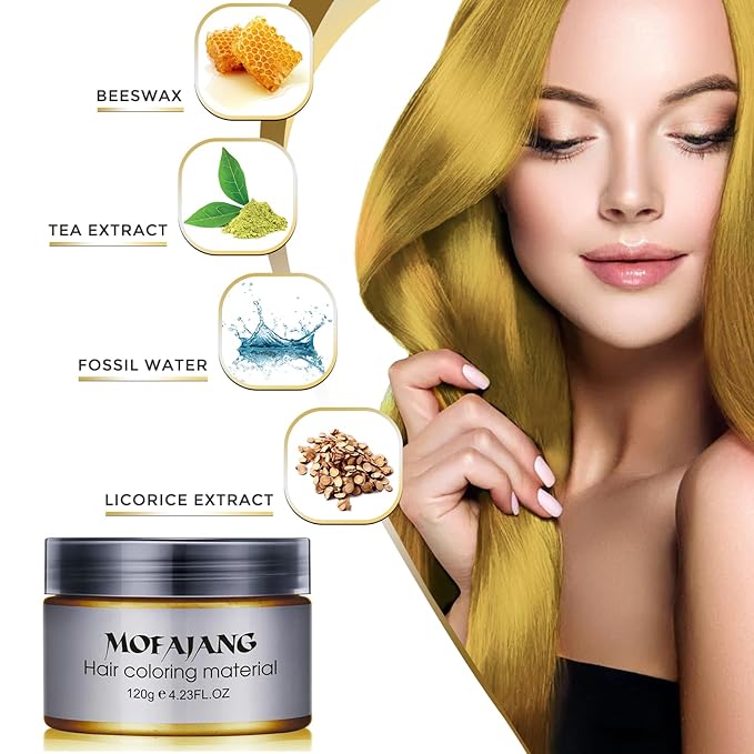 Gold Temporary Hair Color Wax - SOVONCARE Washable Hair Dye for Men & Women, All-Day Hold Disposable Hair Styling Clays for Party, Cosplay & Daily 4.23 oz