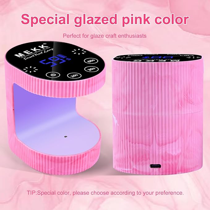 MEKK Cordless Mini UV Light for Gel Nails - 24W Rechargeable Mini UV LED Nail Lamp with Touch Control & Auto Sensor,Small Flash Cure Lamp,4 Timers,Portable Nail Light for Salon & Home-Glaze Pink