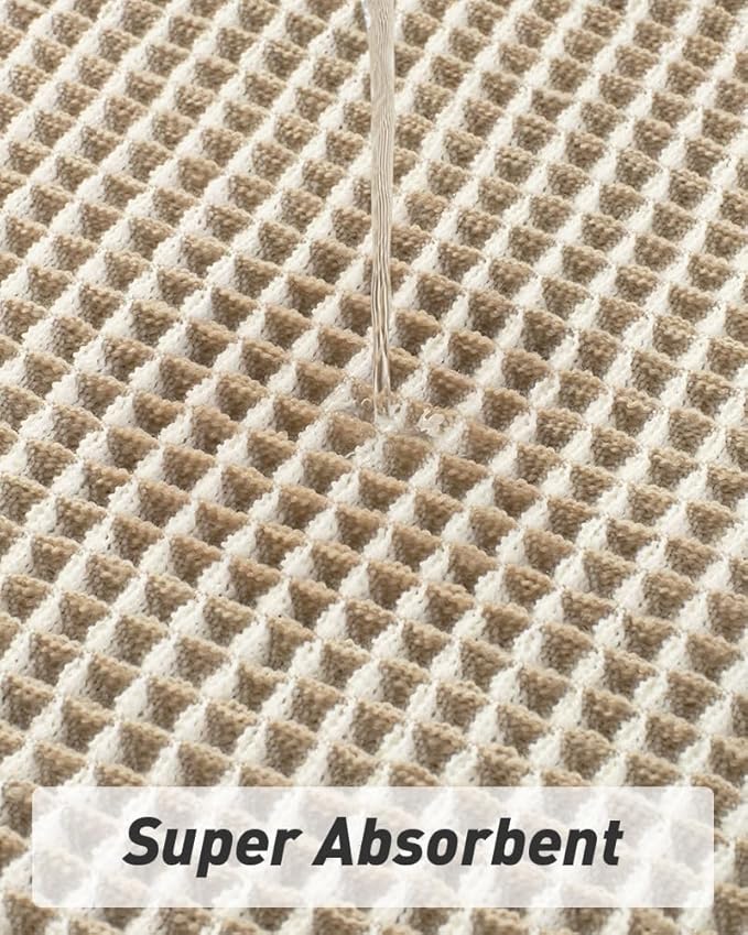 AMOAMI Upgraded Waffle Runner Rug Super Absorbent Non Slip Bath Mats for Bathroom Machine Washable Bathroom Runner Rug with Tassels, Ideal for Hallway Bedroom Laundry Room, 17" x 60", Brown & Cream