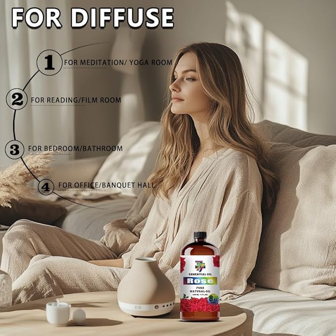 Rose Essential Oil (8 oz / 240 ml) – Rose Oils for diffusers, humidifiers, Home Baths, Cleaning Products, Yoga, DIY Soaps and DIY Scented Candles